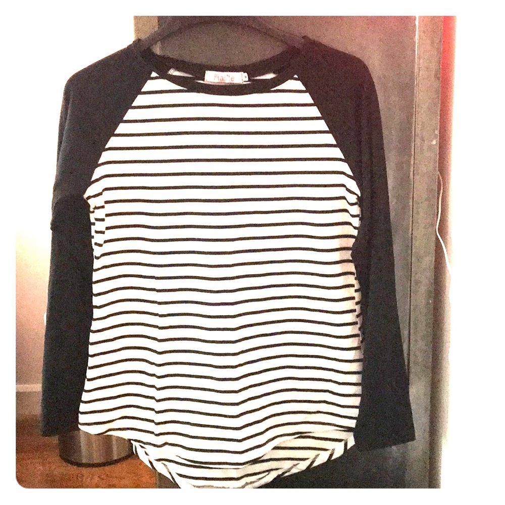 Black and White Striped Baseball Tee